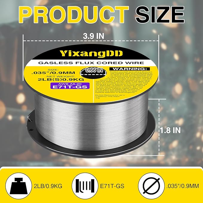 2-Pack 0.035" Flux Core Welding Wire, E71T-GS Low Splatter Gasless Mild Carbon Steel Mig Welding Wire, Compatible With Most Welder, 2-Pound Each