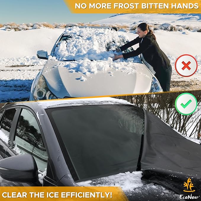 EcoNour Windshield Cover for Ice and Snow | Enhanced 600D Oxford Fabric Windshield Cover for Any Weather | Water, Heat & Sag-Proof Car Windshield Snow Cover | (69 x 42 inches) (Pack of 2)