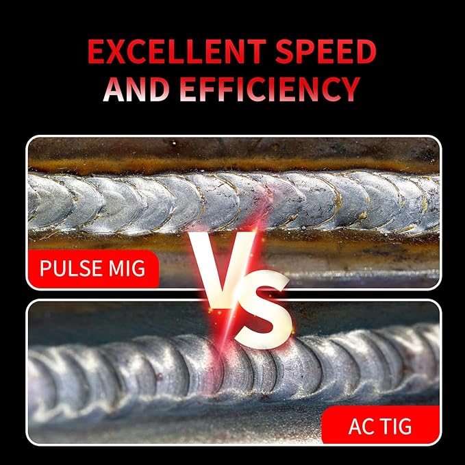 PONEY 200Amp Double Pulse MIG Aluminum Welder 9 in 1 MIG/MAG/FLUX/MIG Synergy/Single Pulse MIG/Double Pulse MIG/TIG LIFT/Spot Welding/MMA 220V Multi Process Welding Machine with LCD Digital Display