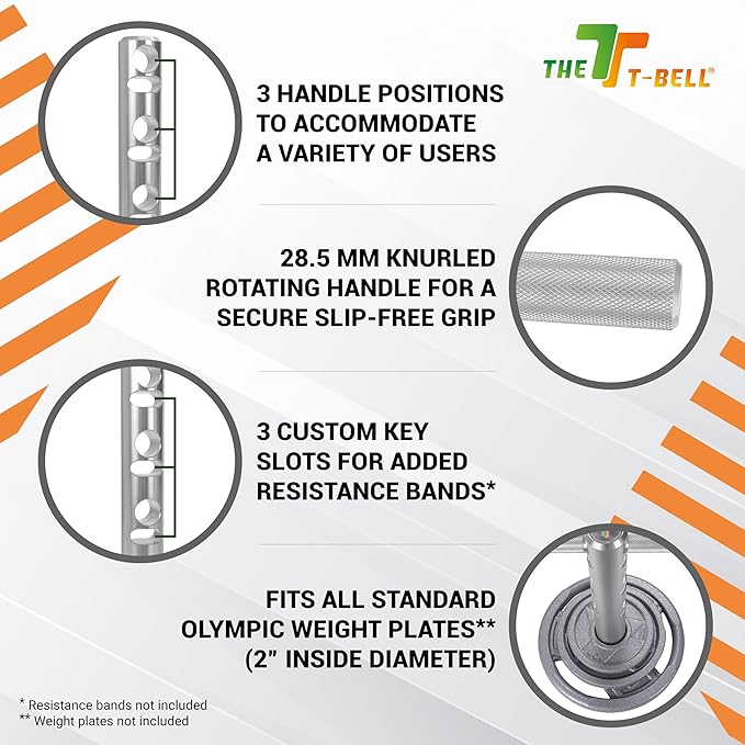 T-Bell – Adjustable, Functional Fitness Accessory for Body Shaping, Core Leg, Back and Buttocks Strength. Rustproof, Durable Rotating T-Bar Design, 225 lb. Capacity. 15.25” H x 10” W x 2” Diameter