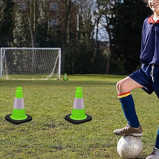OrangeStar 12" Traffic Cones 4-Pack, Green Safety Cones with Reflective Collar & Heavy Duty Base for Driving Practice, Parking Lots, Roadwork, Construction | Indoor & Outdoor Use