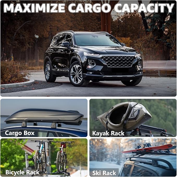 Roof Rack Cross Bars Compatible with Hyundai Santa Fe 2019-2023, Adjustable Aluminum Heavy Duty 300 LBS Anti-Theft Lock Cargo Carrier Rooftop Crossbar Accessories for Bike, Basket, Snowboard, Luggage