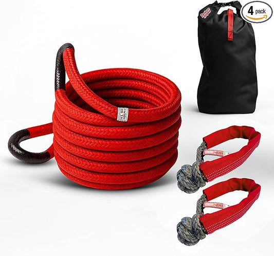 Yankum Kinetic Recovery Rope 5/8”x20’, 2 Soft Shackle 5/16” & Nylon Bag (Small) – Heavy Duty Tow Rope, Synthetic Recovery Shackle, Waterproof Tool Bag for Off-Road, Jeep, Truck Recovery, Made in USA