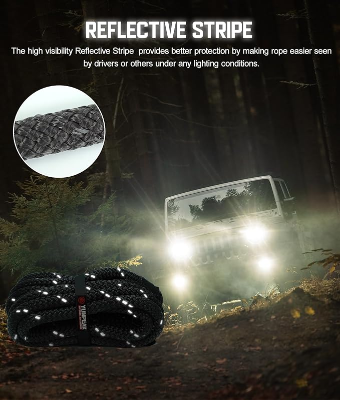 1.26" x 30ft Heavy-Duty Kinetic Recovery Rope – 56,000lbs Break Strength – Includes 2 Ultra-Strong UHMWPE Soft Shackles – Ideal for Trucks, SUVs, Jeeps, UTVs, ATVs & Tractors (Black)