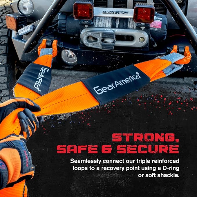 GearAmerica Off Road Recovery Kit, 25 Ton, Includes Tow Strap, Tree Saver, Mega Snatch Block Pulley, D-Ring Shackles, Winch Line Dampener Bag, Gloves - Off Road Recovery Gear, 4x4, Black