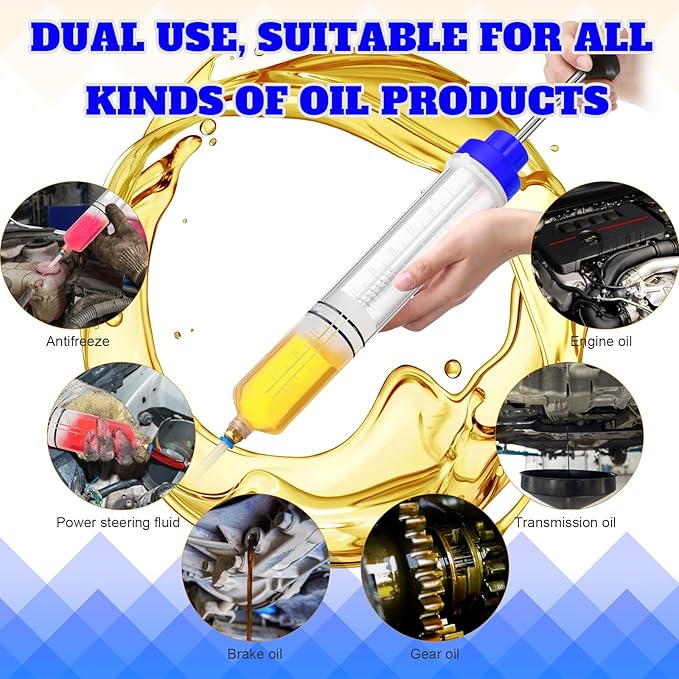 Lothee 2 Pack 500cc Automotive Fluid Extractor Pump Oil Extractor Hand Syringe Pump with Hose Manual Suction Vacuum Fuel Car Transfer for Power Steering, Hydraulic Fluid (Blue)