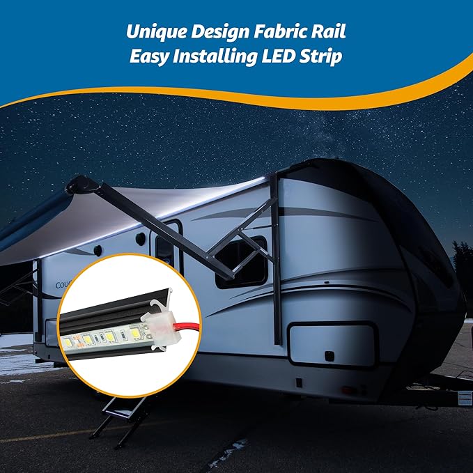 Black Electric Power RV Awning Frame and Fabric Assemblies Full Set for RV,5th Wheel,Travel Trailers,Toy Haulers,and Motorhome RV Trailer Awning for Home or Camper (21Feet, Black Solid)