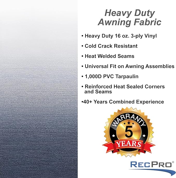 RecPro RV Awning Fabric Replacement | Width Options from 8 Feet to 22 Feet | Variety of Color Options | 8' (96") Length RV Awning | Premium Vinyl (22' - Actual Width 21' 1", Slate Blue Fade)