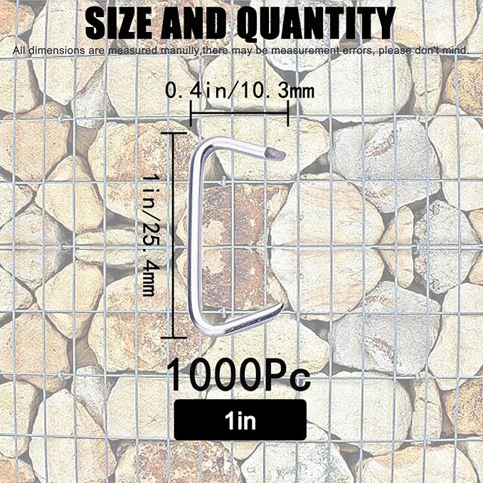 1000Pcs 1" Galvanized Hog Rings Assortment Kit, Professional Hog Rings Installation Kit for Bungee Shock, Cords, Animal Pet Cages