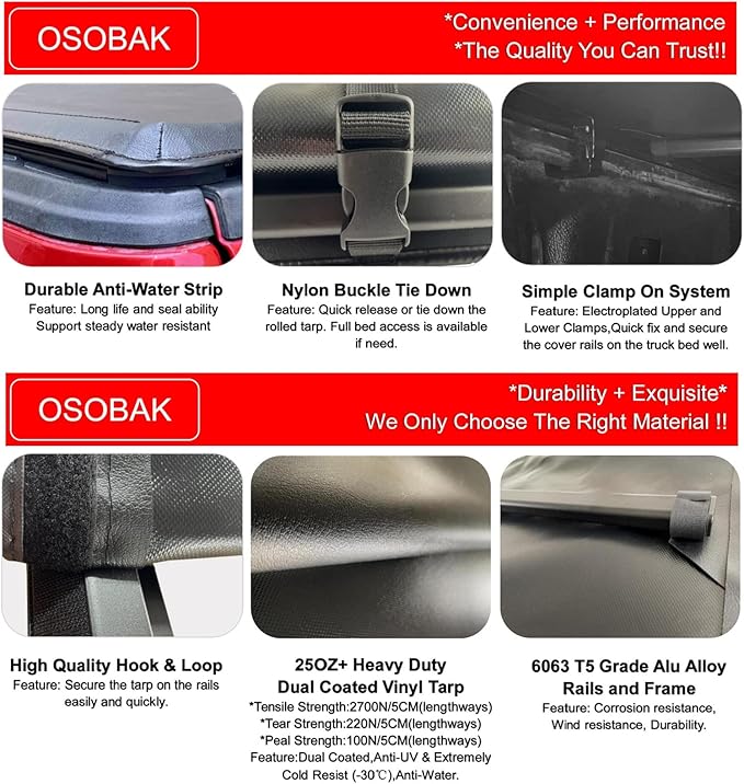 Soft Roll Up 6.5' Truck Tonneau Cover Compatible for 1997-2004 Dodge Dakota Long Pickup Vinyl Bed Cover| Fleetside