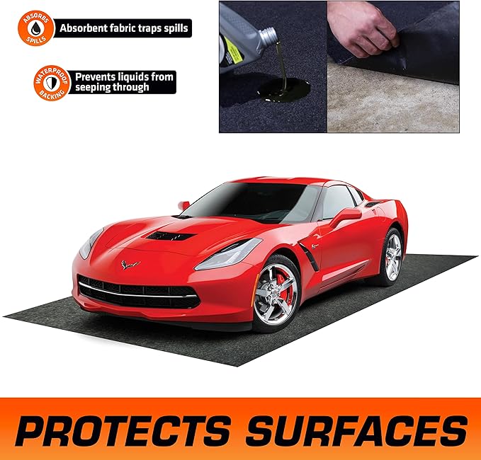 Armor All Original Garage Floor Mat, (20' x 7'4"), Protects Surfaces, Transforms Garage, Absorbent, Waterproof, Durable (Includes Double Sided Tape) (USA Made) (Charcoal)
