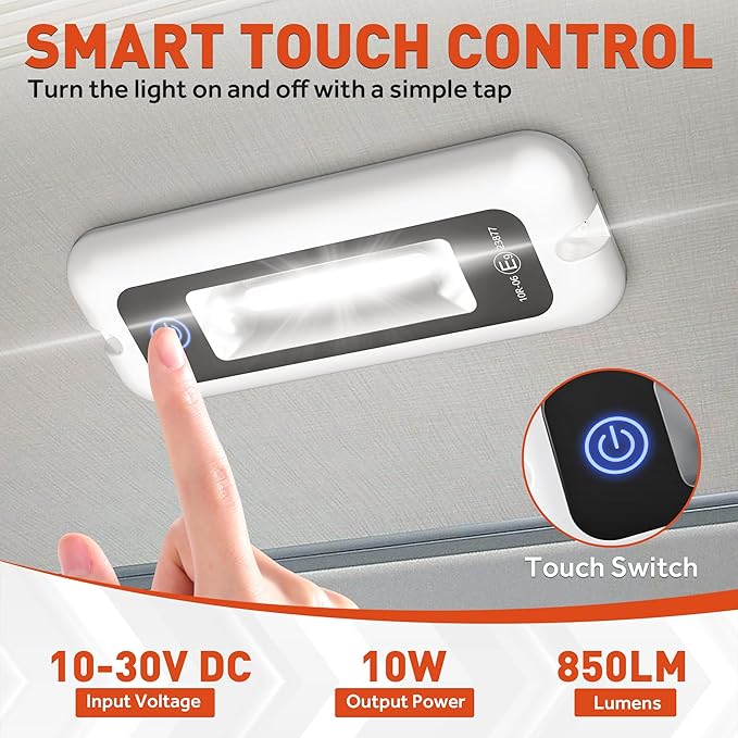 6 Inch RV Lights Interior with Smart Touch Control, LED Utility Awning Light White 6000K, IP68 Waterproof Aluminum for RV Trailers Travel Campers Cabinet SUV Truck MPV Hallway