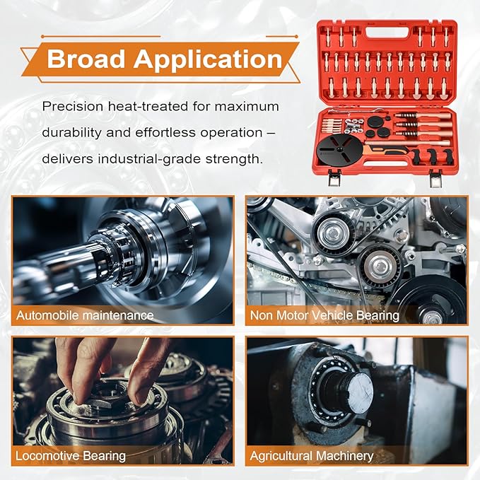 55-in-1 Bearing Puller Kit, Wheel Bearing Removal Tool & Blind Bearing Puller Set, Heavy-Duty Inner/Outer Bearing Separator for Industrial, Includes 12 Sizes Extractor & Portable Case