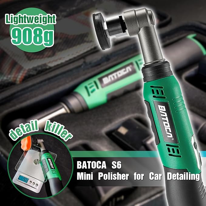 BATOCA S6 Micro Cordless Polisher for Car Detailing, 2x2.0Ah Batteries, 0mm Rotary Buffer, 12mm Dual Action Polisher 1 and 3 Inch with 6 Speeds 1000-5000 RPM for Car Polishing, Sanding Motorcycle
