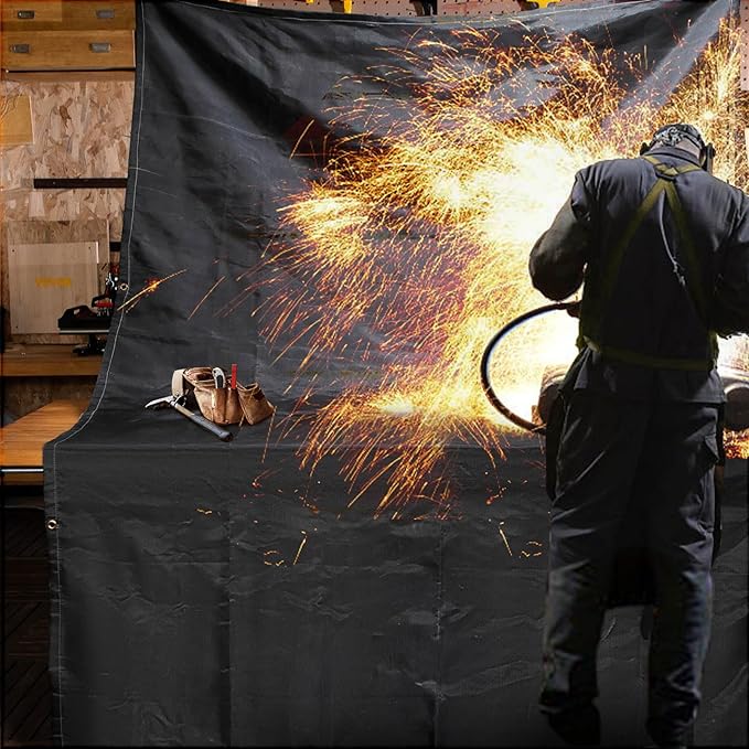 VEVOR Fire Blankets, 2 Pack Welding Blankets, 8' x 10' Fire Suppression Blanket, 1022°F Flame Retardant Blanket, Black Fire Emergency Blankets, Fiberglass Fire Retardant Blanket with 12 Brass Grommets
