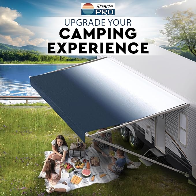 Shade Pro RV Awning Fabric Replacement | Durable Premium Grade Vinyl (8' [Fabric 7' 2"], Slate Blue Fade) Camper Shade Awning Canopy