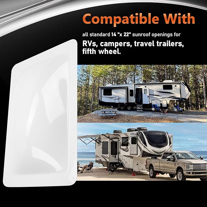 RV Skylight Replacement | 18" x 26" Camper Skylight | RV Shower Skylight Replacement | Fit Standard 14" x 22" Openings | White