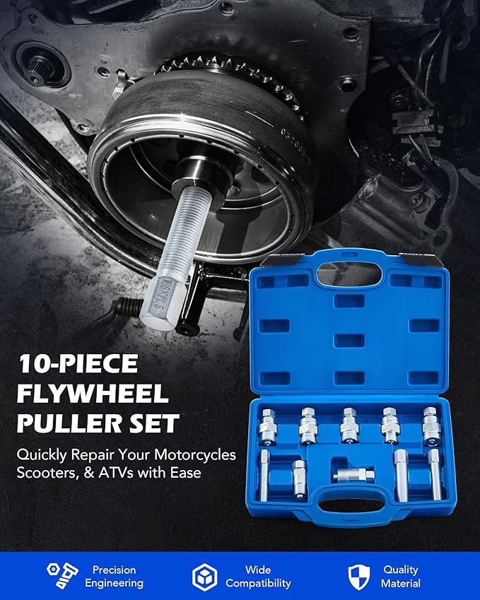 Orion Motor Tech Flywheel Puller, 10pc Universal Flywheel Puller Set for Motorcycles Scooters ATVs, Metric Flywheel Removal Tools, Small Engine Flywheel Puller Compatible with Yamaha Kawasaki Ducati