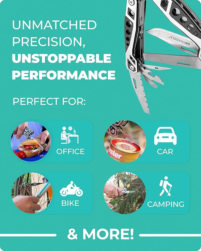 Multi Tool with Universal Socket - 22 in 1 Stainless Steel Multipurpose Tool with Saw, Pocket Knife, Wire Stripper & More - Small Tools for DIY Enthusiasts, Hobbyists, & Professionals by DrFriedels
