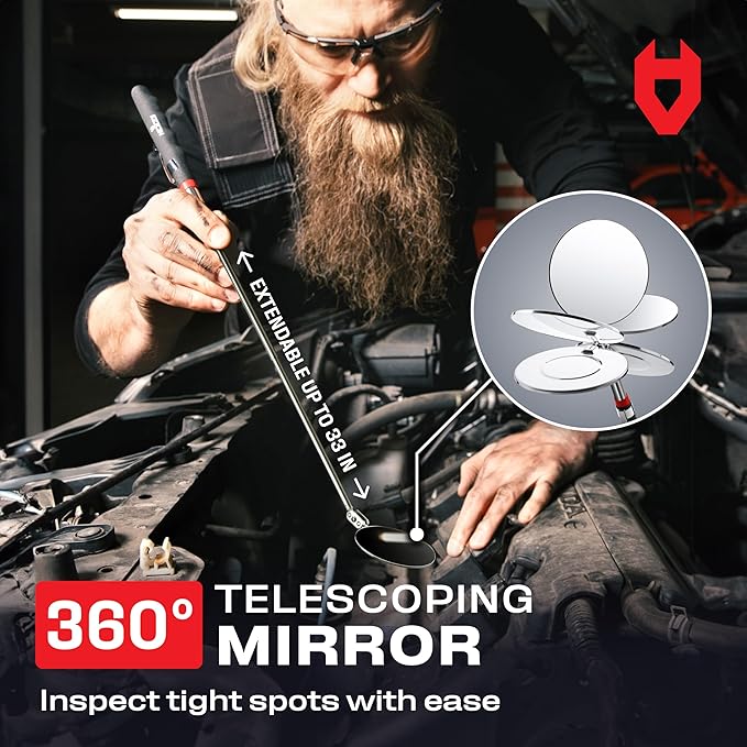 NoCry Telescoping Magnetic Pickup Tool Set for Father's Day Gift — Magnetic Wristband, Extendable Mechanic Mirror, Telescoping Pen, 360° Flexible Flashlight, 3-in-1 Screwdriver — Magnetic Tool Set