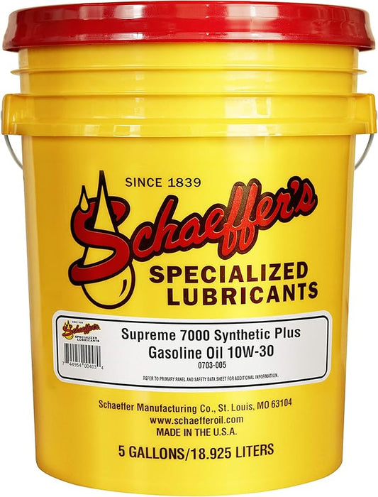 Schaeffer Manufacturing Co. 0703-005 Supreme 7000 Synthetic Plus Gasoline Engine Oil, 10W-30, 5-Gal Pail