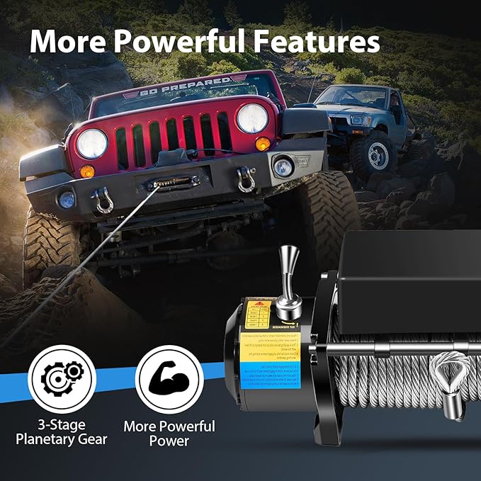 8000LBS electric winch kit, 8000LBS ATV winch UTV Truck winch, 12V winch 8000LBS Steel Cable Winch, with Wireless and Hand Remote Controller & Control Box Assembly & 4-way Roller Fairlead