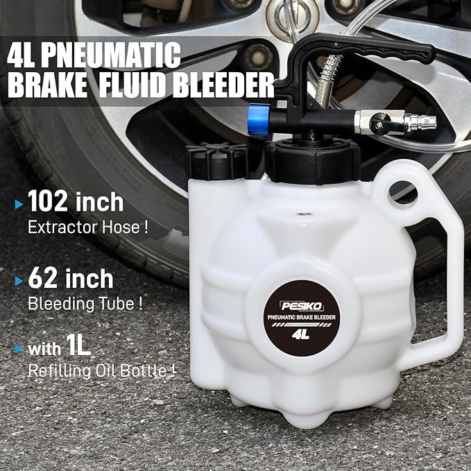 4L Vacuum Brake Bleeder Kit, One Person Pneumatic Brake Bleeding Fluid Extractor and 1L Refilling Bottle for Auto Car Truck