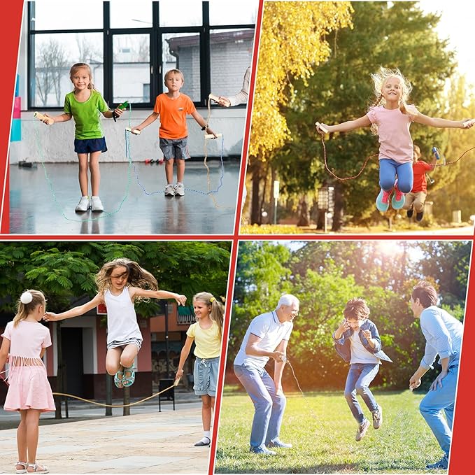 Lenwen Jump Rope Bulk for Kids 7.25 ft Cotton Skipping Rope Adjustable with Wooden Handle for Training Outdoor Exercise Christian Charity Donation Operation Christmas Supplies