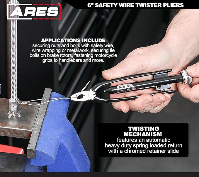 ARES 10011-6-Inch Safety Wire Twister Pliers – Durable Untwist Tool Grips, Twists, and Cuts Stainless Steel Safety Wire on Vehicles, Machinery, and Aircraft