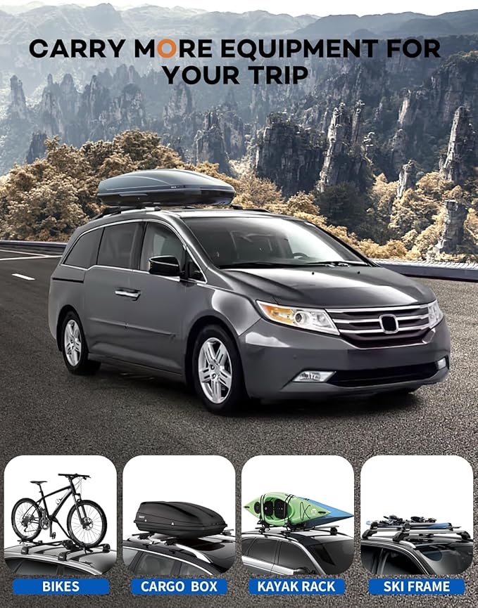 300lbs Lockable Roof Rack Cross Bars Compatible with Honda Odyssey 2011-2017 (with Raised Side Rails), Heavy Duty Aluminum Roof Rails Crossbars Cargo Canoe Black Rooftop Cargo Carrier.