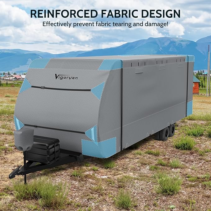 RV Top Upgrad 7 Layers Camper Cover - Windproof, Weatherproof - Fits 30-33FT RVs, Toy Haulers with Tongue Jack Protection
