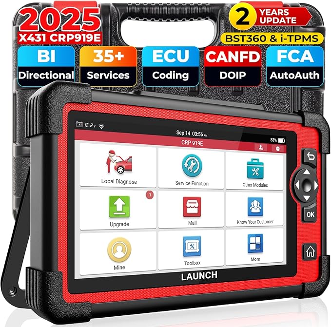 LAUNCH X431 CRP919E OBD2 Scanner, 2025 Bidirectional Scan Tool as CRP919EBT, CANFD/DoIP/FCA SGW, ECU Code, 35+ Service, Active Tests, All-in-One Full System Diagnosis, BST360 & i-TPMS, 2 Year Update