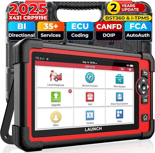 LAUNCH X431 CRP919E OBD2 Scanner, 2025 Bidirectional Scan Tool as CRP919EBT, CANFD/DoIP/FCA SGW, ECU Code, 35+ Service, Active Tests, All-in-One Full System Diagnosis, BST360 & i-TPMS, 2 Year Update