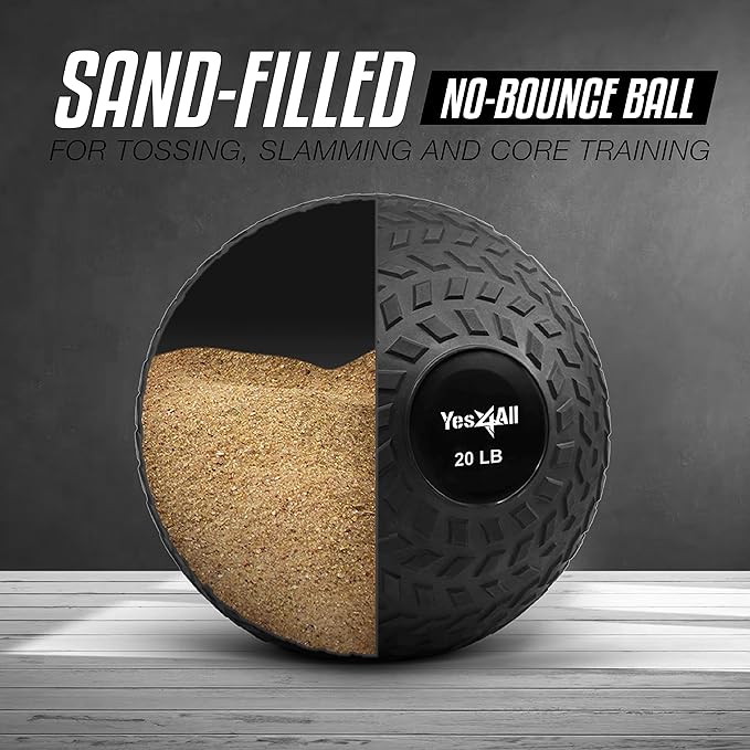 Yes4All Slam Balls, 10-40lb Weighted Ball Weight, Durable PVC Sand Filled Workout Dynamic Slam Ball for Core Strengthen