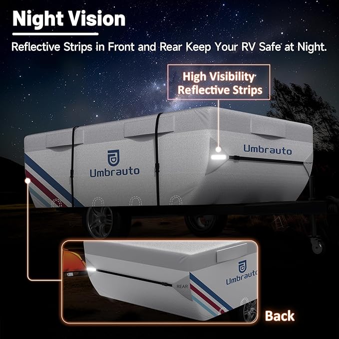 Umbrauto Pop Up Camper Cover for 12'-14' Folding Tent Trailers, 300D Silver Oxford, Waterproof, Windproof, Sun-Resistant, Tear-Resistant, Heavy-Duty RV Cover with Straps & Air Vents