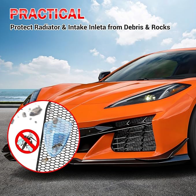 3Pcs Black Upgraded Front Radiator Guards Grille,Aluminum Body Bumper OEM Style Front Outer Grill Guard Protection Screens Grille Vents Insert Mesh Set for Corvette C8 Z06 2023+/E-Ray 2024+