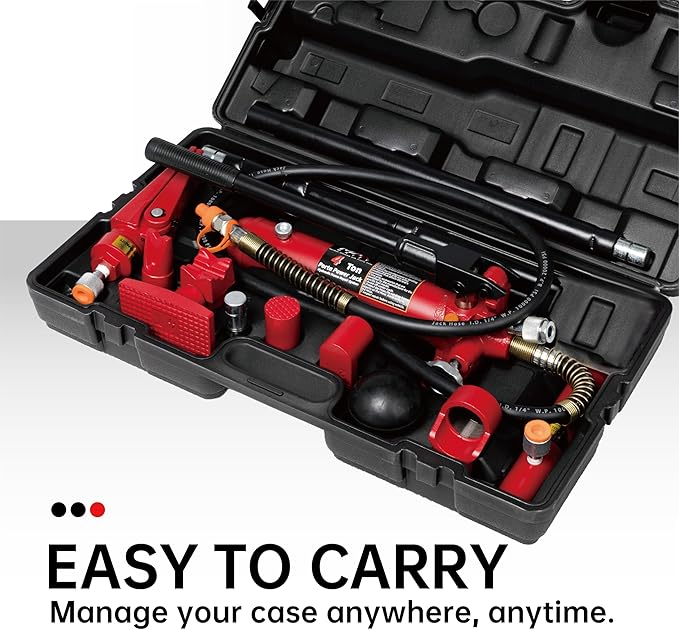 4 Ton (8800 lbs Capacity) Porta Power Jack Hydraulic Ram Auto Body Frame Collision Repair Kit Set, 16-Pcs, with Blow Mold Carrying Case for Cars, Trucks, SUVs & More