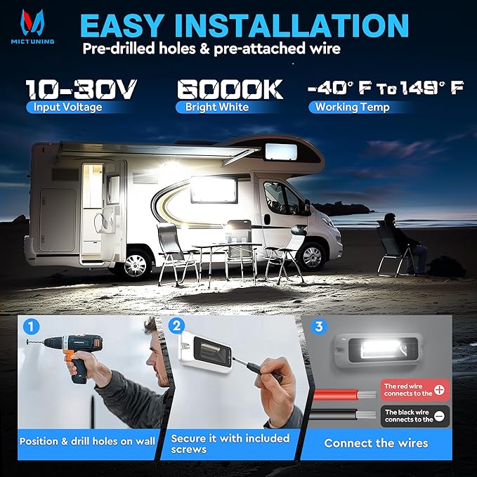 MICTUNING 6 Inch RV Exterior Porch Light, LED Utility Awning White 6000K, Outdoor IP68 Waterproof Aluminum for Garden Camper Trailer Truck SUV MPV Cabinet Hallway Boat Home