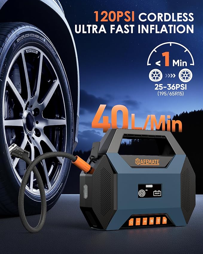 2500A Car Jump Starter with Air Compressor - 120PSI Tire Inflator, 40W Fast Charging, 48.84Wh Portable Power Bank, Voltage Tester for 8L Gas/6L Diesel Engines