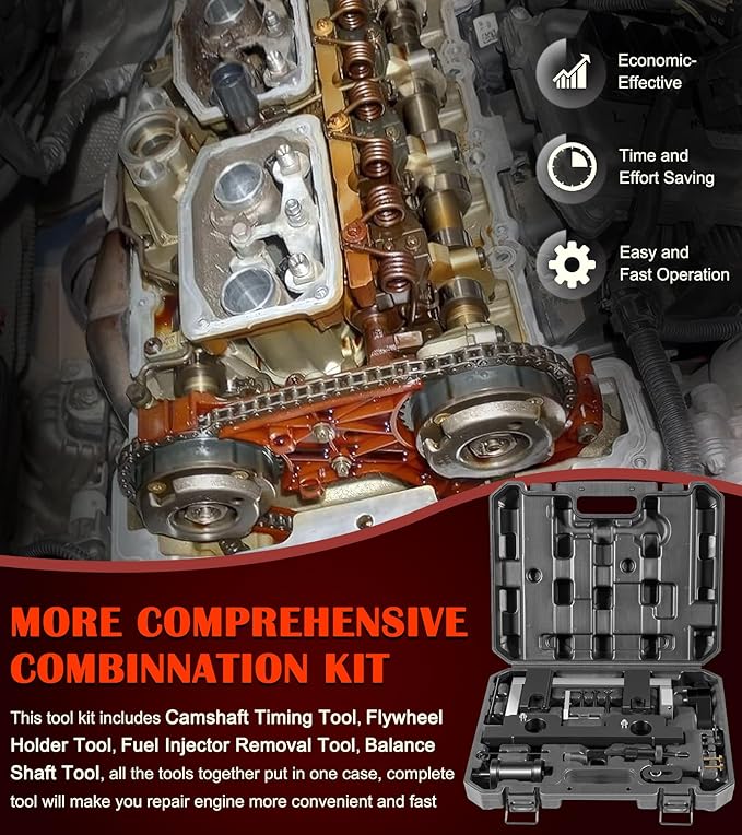 16PCS Engine Camshaft Timing Locking Tool Kit Fits for BMW N20 N26 Engines, with 2801 Flywheel Holder + 7676 Oil Seal Repair Kit + Fuel Injector Removal Tool, Engine Alignment Locking Timing Tool Kit