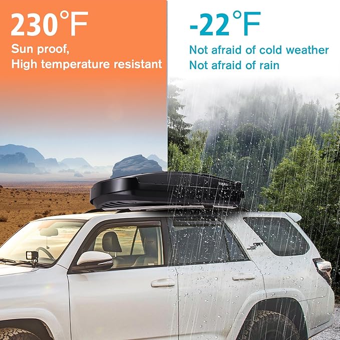 Hard Shell Roof Cargo Box Carrier with Security Keys,Heavy Duty Waterproof Rooftop Storage Box,58.3 (L) x35.4 (W) x 13(H) Inches,15.5 Cubic Feet (Tool-Free Install),Dual Side Opening,Black