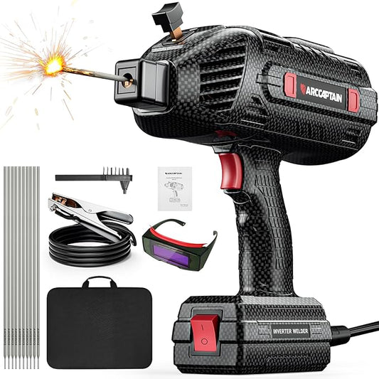 ARCCAPTAIN Stylish Handheld Welder, 110V Portable Welding Machine with IGBT Inverter, 120A Stick Welder with Auto Darkening Goggles and Upgraded Ground Clamp, Fits for 3/32"-1/8" Welding Rods