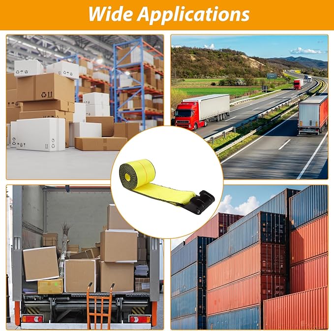 4 Pack 4" x 30' Winch Straps with Flat Hook, 16,200lbs Break Strength, 5400 lbs Working Load Limit Heavy Duty Tie Down Flatbed Straps Cargo Control for Flatbed Truck, Trailer, Yellow