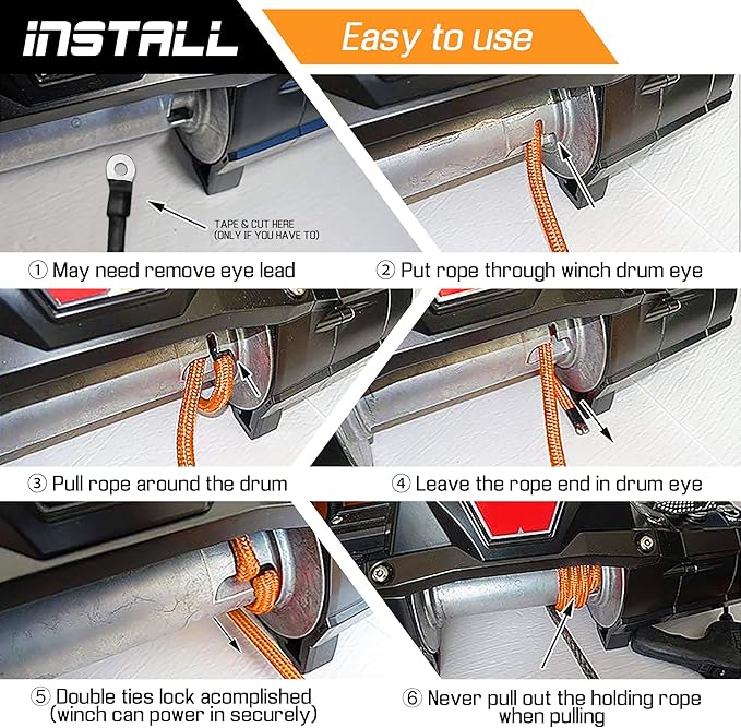 Synthetic Winch Rope-1/4 x 50ft 10,000LBS Winch Line with 6" Fairlead, Forged Winch Hook and Rubber Stopper, Protective Sleeve Synthetic Winch Cable for 4WD ATV UTV Offroad Vehicles, Orange