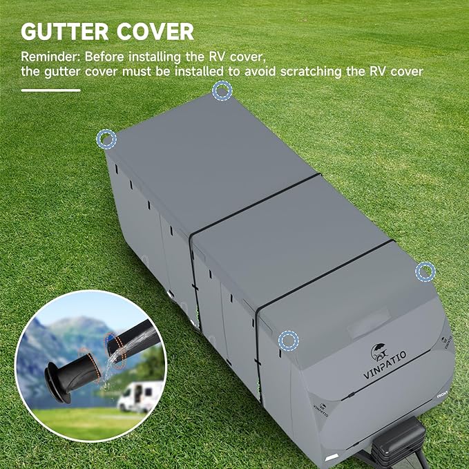 VINPATIO RV Cover, 7 Layers Heavy Duty RV & Trailer Cover, Toy Hauler Cover Fits 16'-18' RV Travel Trailer Camper Cover with Tongue Jack Cover, Extra Windproof Straps, Gutter Covers