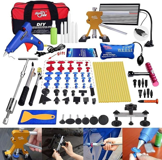 Super PDR Dent Puller Kit Paintless Dent Repair Kit for Car – Slide Hammer Suction Cup and PDR Light for 98% Auto Body Dent Removal, Hail Damage & Appliance Dents or Vehicle Dent Removal