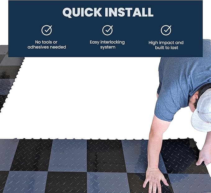 FlooringInc's Nitro 12"x12" Snap-Together Garage Flooring Tiles, Non-Slip Interlocking Plastic Floor Mat, Diamond Pattern, Victory Red, 24 Tiles, 24 Sq/Ft