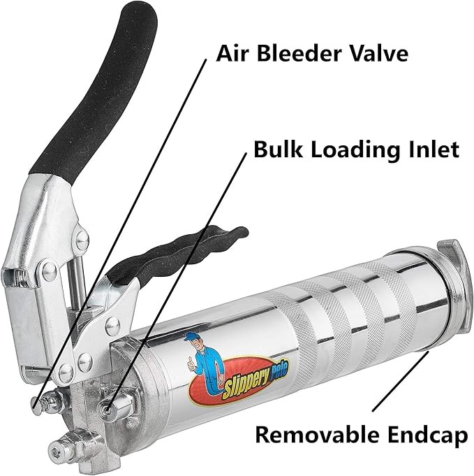 Slippery Pete Pistol Grip Grease Gun - Long Lasting Heavy Duty Steel Construction - Lubricate Tractors, RV's and Cars - Uses 14 Ounce Grease Cartridges