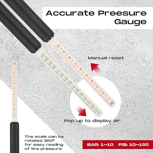 Tallew 10 Pack Tire Pressure Gauge Black Heavy Duty Air Pressure Tire Gauge Dual Head Semi Truck Tire Pressure Gauge Range 10-150 PSI, Extended Tube Tire Gauge Suitable for Semi Truck, and Bus