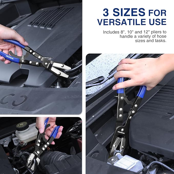 WORKPRO 3-Piece Ratcheting Hose Pinch Off Pliers Set, 8", 10", 12" Locking Hose Pinch Pliers Set with Storage Bag - for Radiator, Coolant, Automotive, Fuel Lines